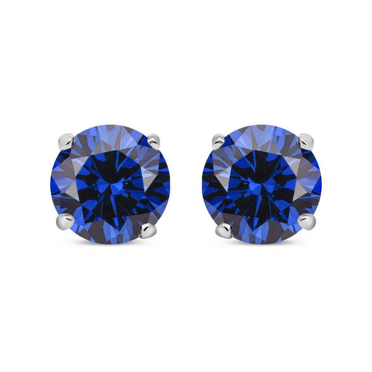 Silver  Blue CZ Double Gallery Solitaire Stud Earrings 5mm 1.00ct - RD5SAP