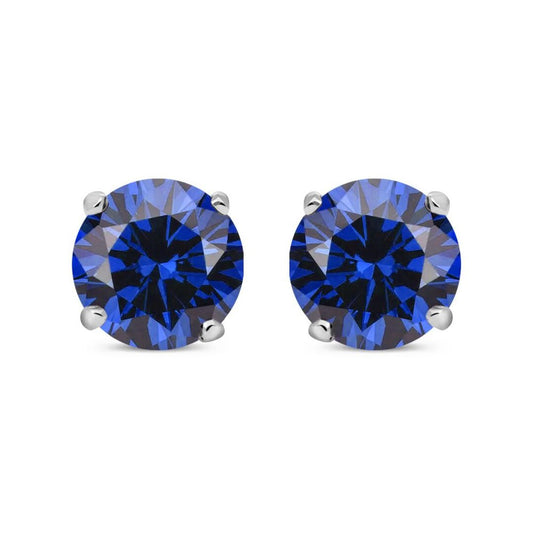 Silver  Blue CZ Double Gallery Solitaire Stud Earrings 5mm 1.00ct - RD5SAP