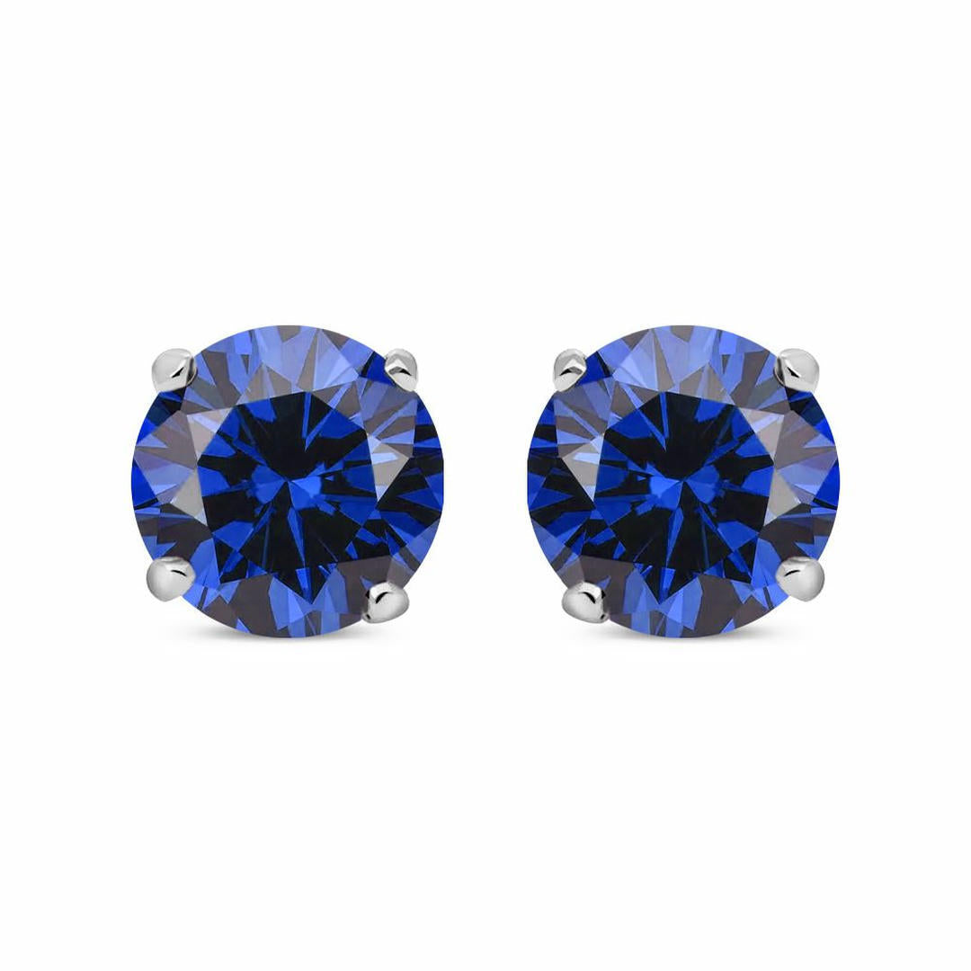 Silver  Blue CZ Double Gallery Solitaire Stud Earrings 5mm 1.00ct - RD5SAP