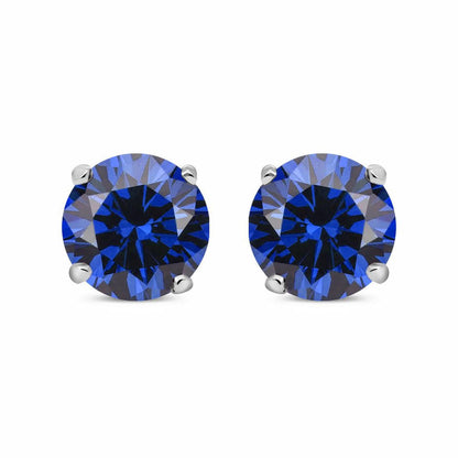 Silver  Blue CZ Double Gallery Solitaire Stud Earrings 5mm 1.00ct - RD5SAP