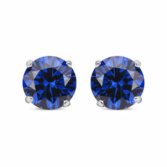 Silver  Blue CZ Double Gallery Solitaire Stud Earrings 5mm 1.00ct - RD5SAP