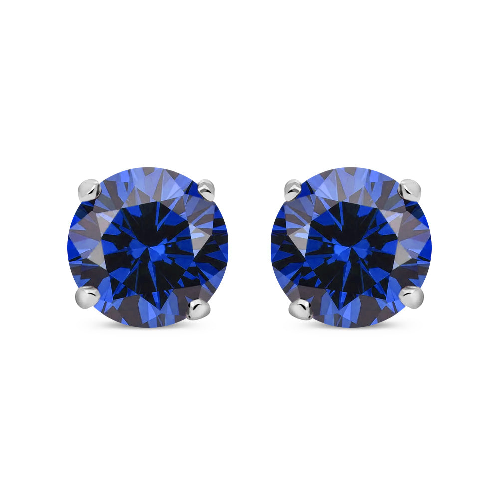 Silver  Blue CZ Double Gallery Solitaire Stud Earrings 5mm - RD5SAP