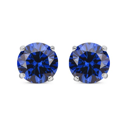 Silver  Blue CZ Double Gallery Solitaire Stud Earrings 5mm - RD5SAP