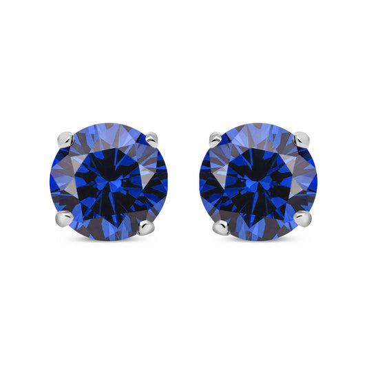 Silver  Blue CZ Double Gallery Solitaire Stud Earrings 5mm - RD5SAP