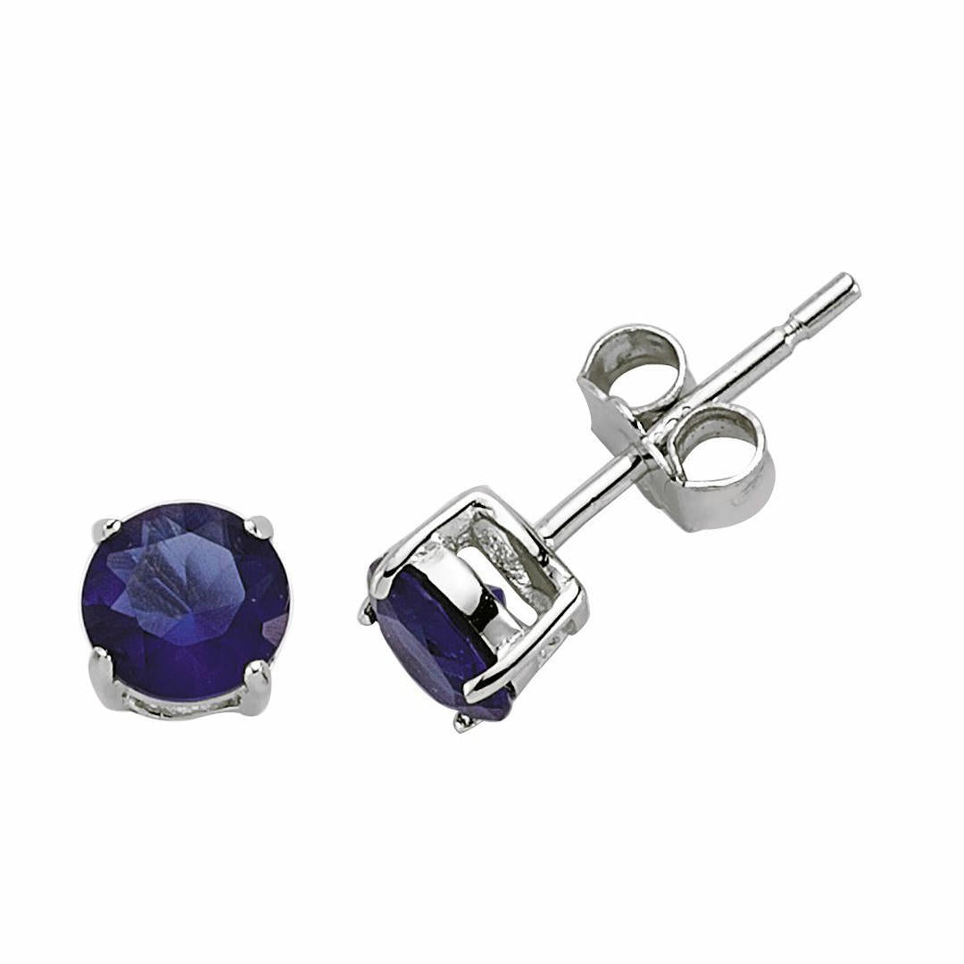 Silver  Blue CZ Double Gallery Solitaire Stud Earrings 5mm 1.00ct - RD5SAP