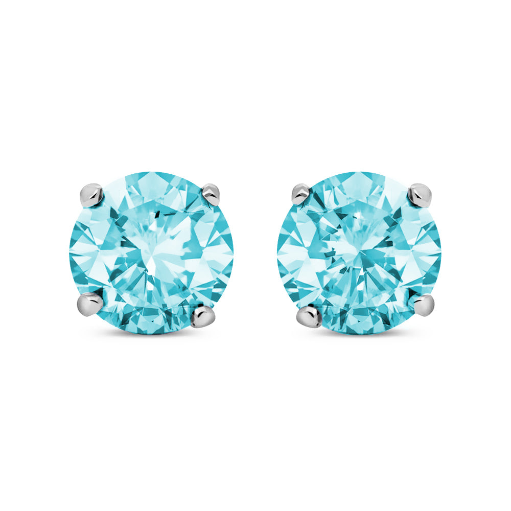 Silver  Teal CZ Double Gallery Solitaire Stud Earrings 5mm - RD5TOP