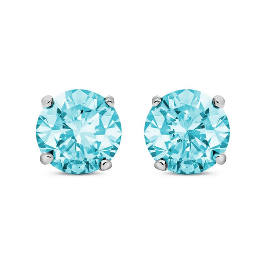 Silver  Teal CZ Double Gallery Solitaire Stud Earrings 5mm 1.00ct - RD5TOP