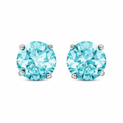 Silver  Teal CZ Double Gallery Solitaire Stud Earrings 5mm 1.00ct - RD5TOP