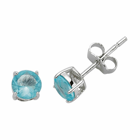 Silver  Teal CZ Double Gallery Solitaire Stud Earrings 5mm 1.00ct - RD5TOP