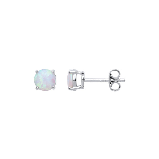 Silver  Opal Double Gallery Solitaire Stud Earrings 6mm - RD6OP