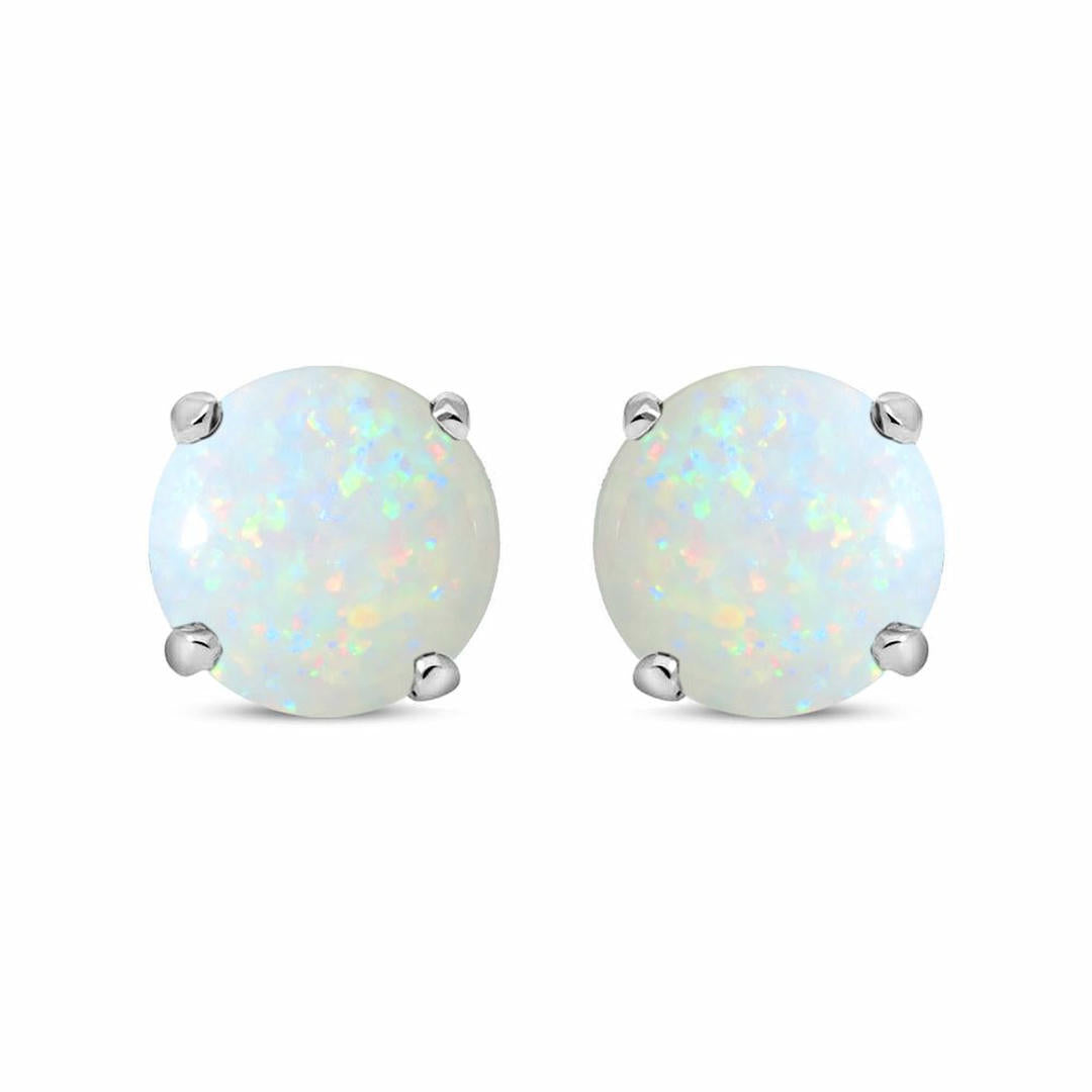 Silver  Opal Double Gallery Solitaire Stud Earrings 6mm 1.70cts - RD6OP