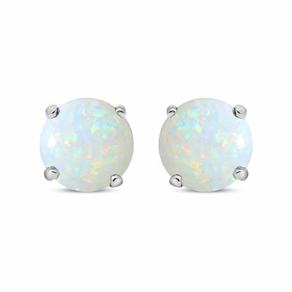 Silver  Opal Double Gallery Solitaire Stud Earrings 6mm 1.70cts - RD6OP