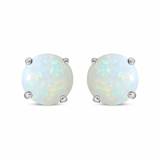 Silver  Opal Double Gallery Solitaire Stud Earrings 6mm 1.70cts - RD6OP