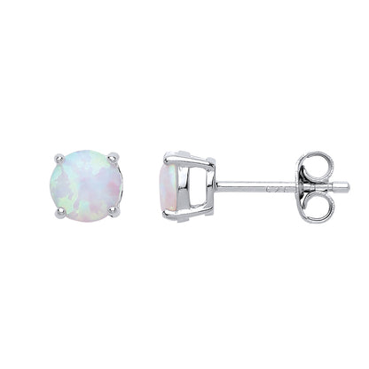 Silver  Opal Double Gallery Solitaire Stud Earrings 6mm - RD6OP