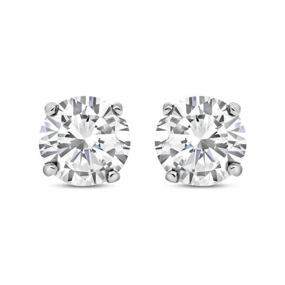 Silver  CZ 4 Claw Solitaire Stud Earrings 6mm 1.70cts - RD6