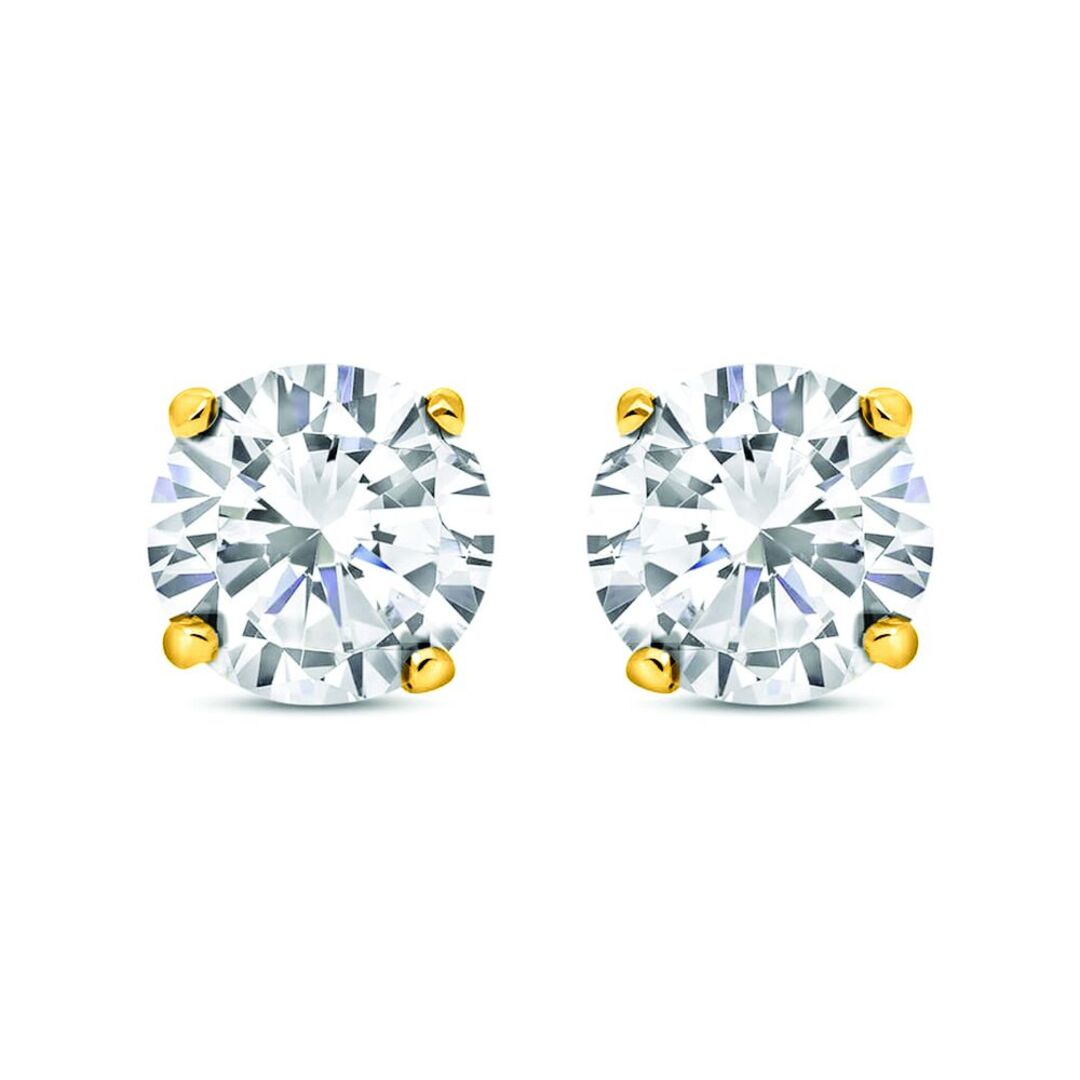 Gilded 925 Sterling Silver  CZ 7mm Solitaire Stud Earrings 2.60cts - RD7GP