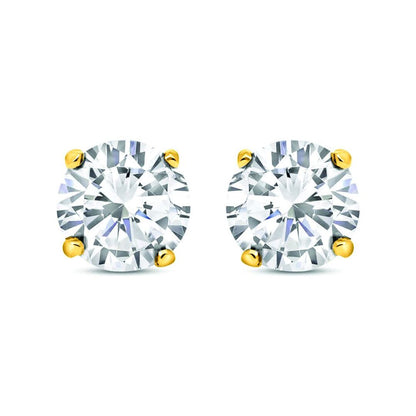 Gilded 925 Sterling Silver  CZ 7mm Solitaire Stud Earrings 2.60cts - RD7GP