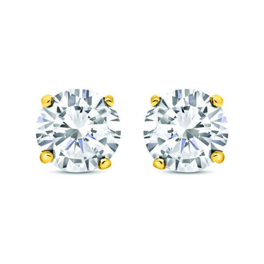 Gilded 925 Sterling Silver  CZ 7mm Solitaire Stud Earrings 2.60cts - RD7GP