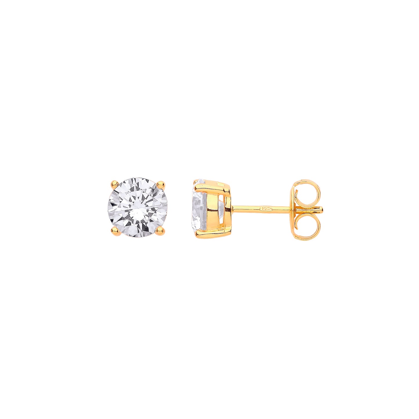 Gilded 925 Sterling Silver  CZ 7mm Solitaire Stud Earrings - RD7GP