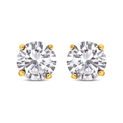 Gilded 925 Sterling Silver  CZ 7mm Solitaire Stud Earrings - RD7GP