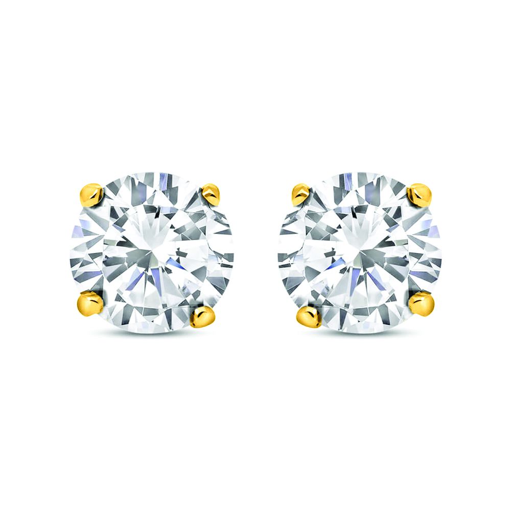 Gilded 925 Sterling Silver  CZ 7mm Solitaire Stud Earrings 2.60cts - RD7GP