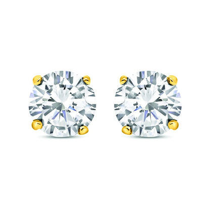 Gilded 925 Sterling Silver  CZ 7mm Solitaire Stud Earrings 2.60cts - RD7GP