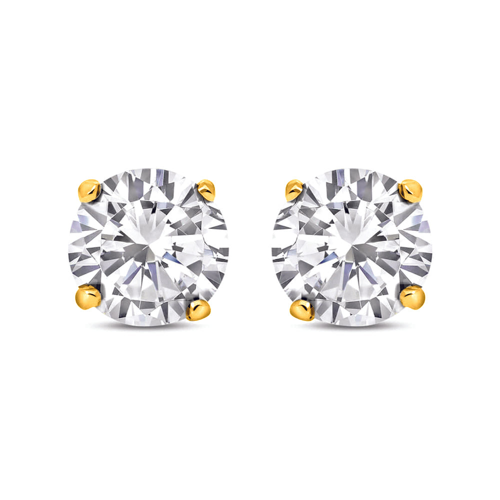 Gilded 925 Sterling Silver  CZ 7mm Solitaire Stud Earrings - RD7GP