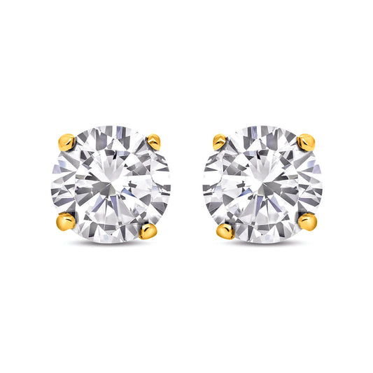 Gilded 925 Sterling Silver  CZ 7mm Solitaire Stud Earrings - RD7GP