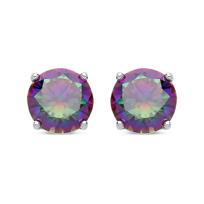 Silver  Rainbow Quartz CZ Double Gallery Stud Earrings 7mm 2.60cts - RD7MQ