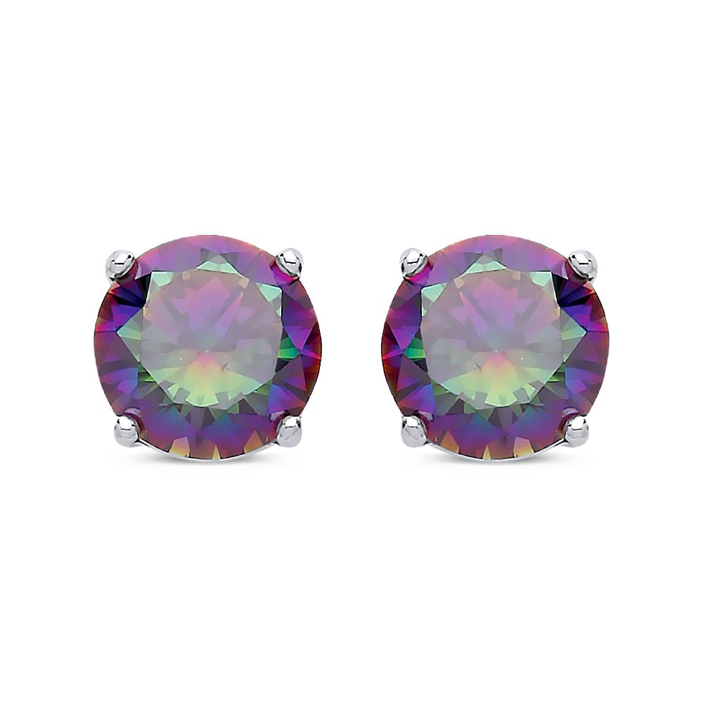 Silver  Rainbow Quartz CZ Double Gallery Stud Earrings 7mm 2.60cts - RD7MQ