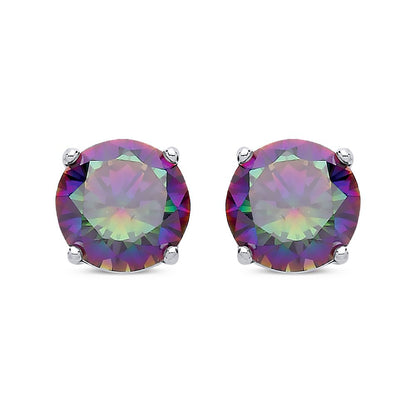 Silver  Rainbow Quartz CZ Double Gallery Stud Earrings 7mm 2.60cts - RD7MQ