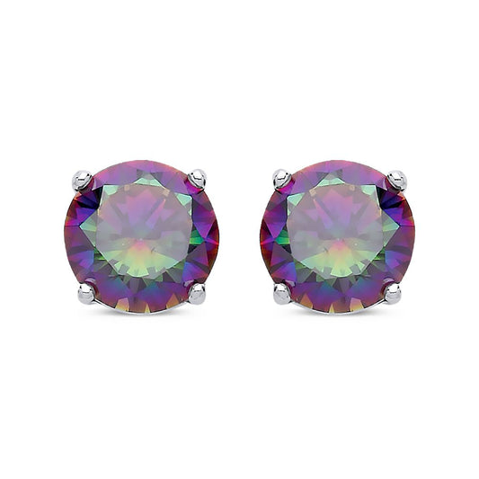 Silver  Rainbow Quartz CZ Double Gallery Stud Earrings 7mm 2.60cts - RD7MQ