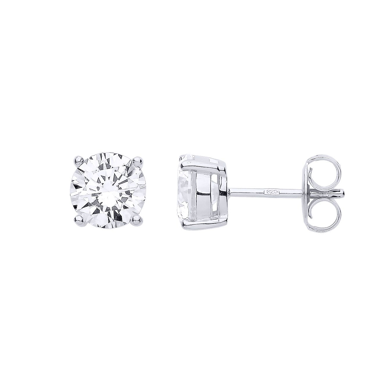 Silver  CZ 4 Claw Solitaire Stud Earrings 7mm 2.60cts - RD7