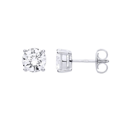 Silver  CZ 4 Claw Solitaire Stud Earrings 7mm 2.60cts - RD7