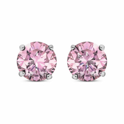Silver  Pink CZ 4 Claw Solitaire Stud Earrings 8mm 4.00cts - RD8P
