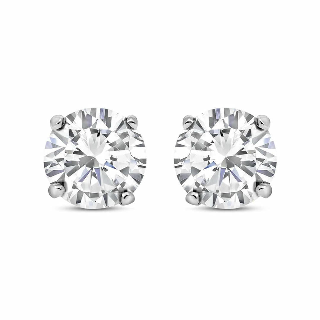 Silver  CZ 4 Claw Solitaire Stud Earrings 8mm 4.00cts - RD8