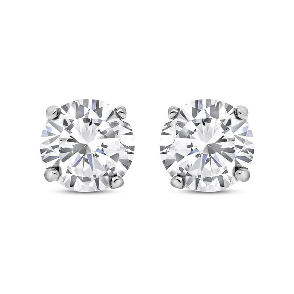 Silver  CZ 4 Claw Solitaire Stud Earrings 8mm 4.00cts - RD8