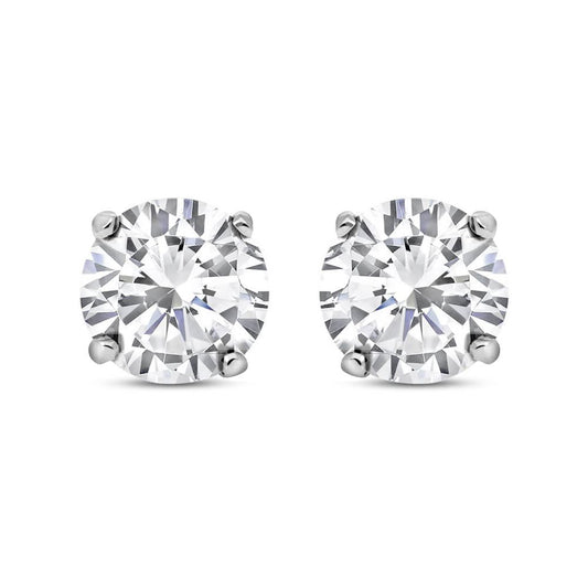 Silver  CZ 4 Claw Solitaire Stud Earrings 9mm 6.00cts - RD9