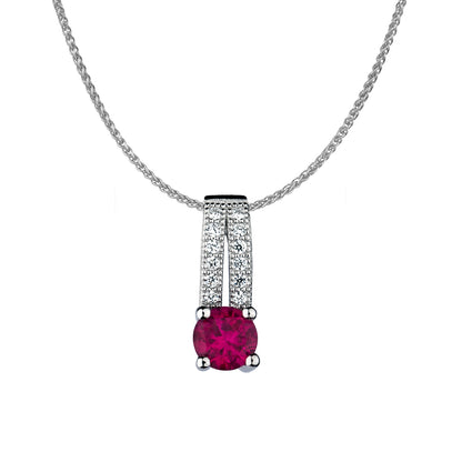 Sterling Silver  Red CZ Split Solitaire Charm Necklace 16>18 inch - RE12004RB