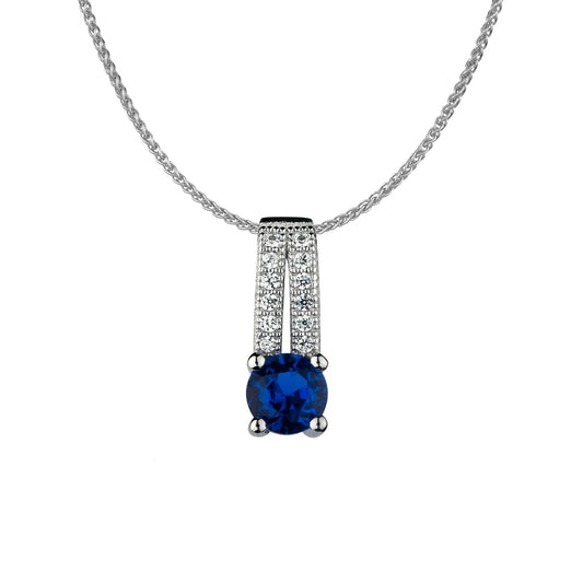 Sterling Silver  Blue CZ Split Solitaire Charm Necklace 16>18 inch - RE12004SP