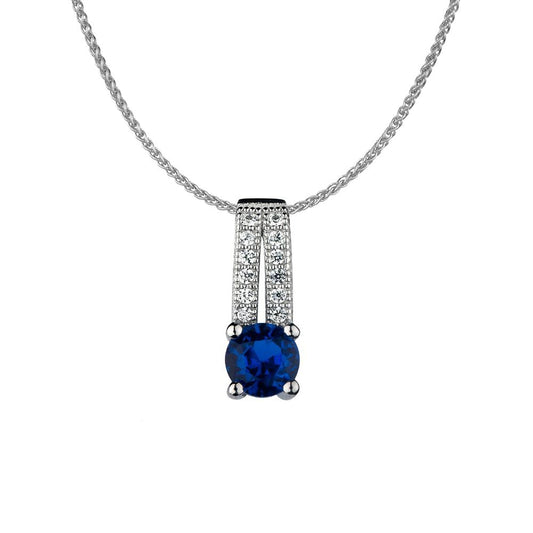 Sterling Silver  Blue CZ Split Solitaire Charm Necklace 16>18 inch - RE12004SP