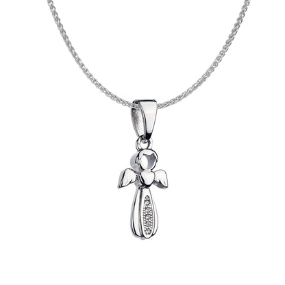 Sterling Silver  CZ Angel Design Cross Charm Necklace 16>18 inch - RE14894