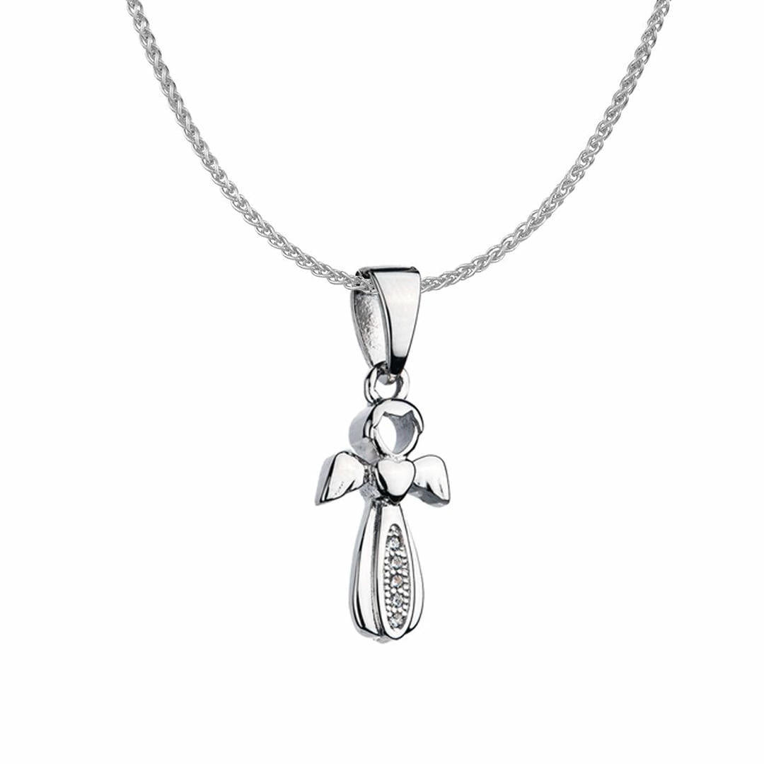 Sterling Silver  CZ Angel Design Cross Charm Necklace 16>18 inch - RE14894