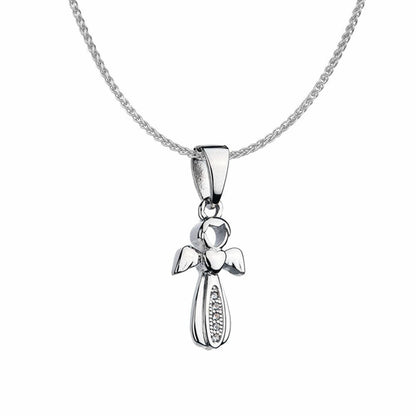 Sterling Silver  CZ Angel Design Cross Charm Necklace 16>18 inch - RE14894