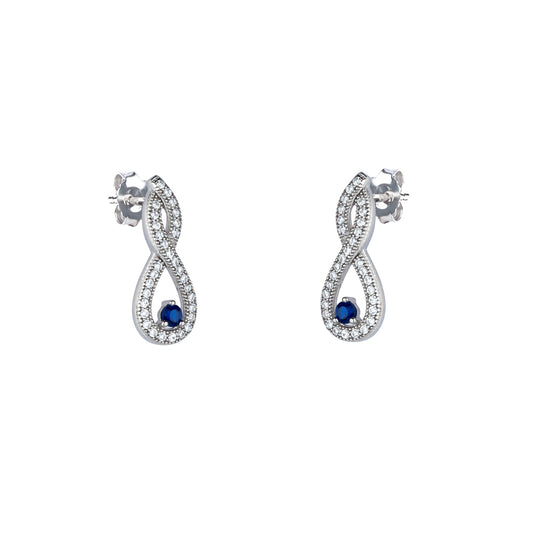 Sterling Silver  Blue CZ TearDrop Twist Drop Earrings - RE15114SP