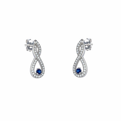 Sterling Silver  Blue CZ TearDrop Twist Drop Earrings - RE15114SP