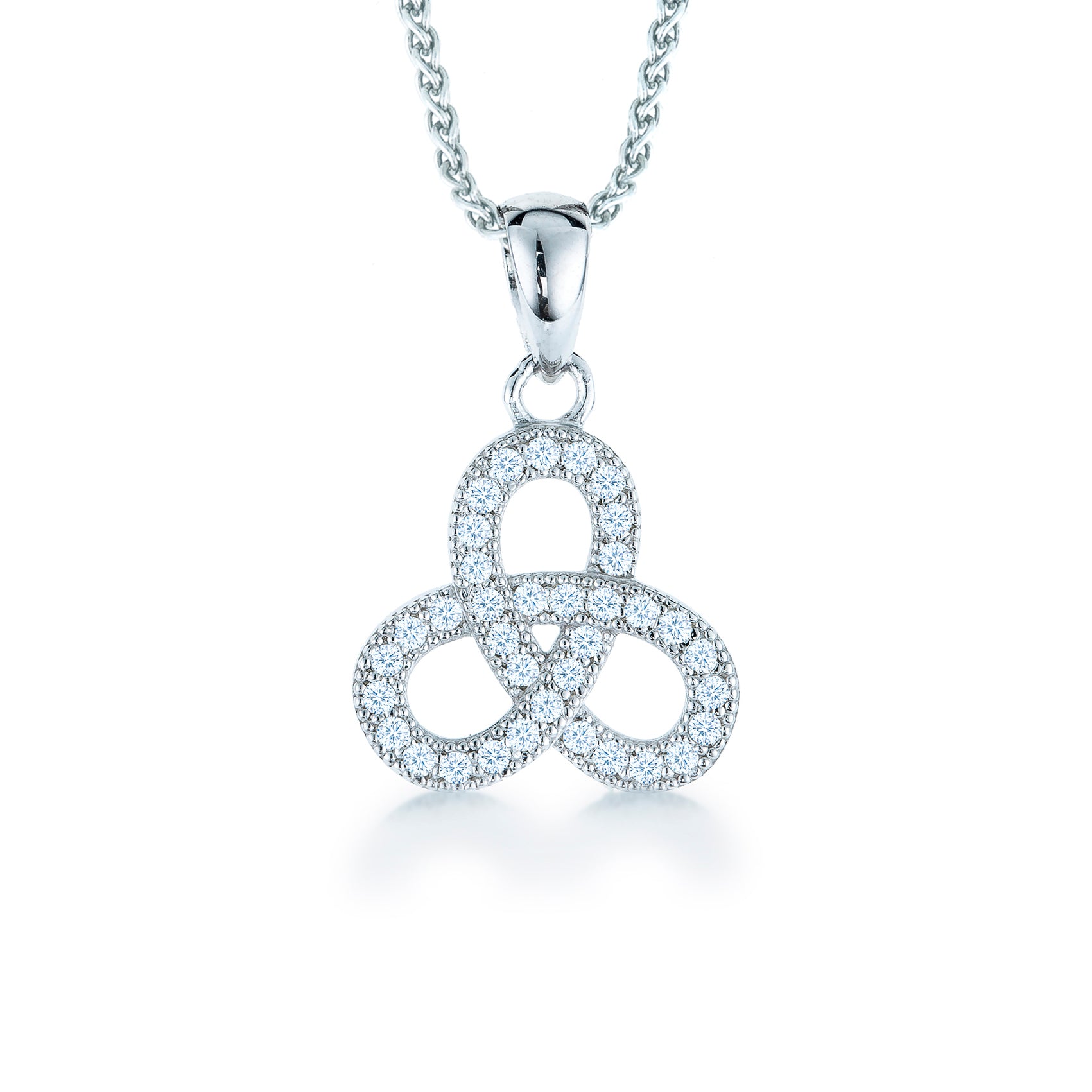 Sterling Silver  CZ Pretzel Charm Pendant Necklace 16>18 inch - RE16764