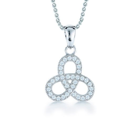 Sterling Silver  CZ Pretzel Charm Pendant Necklace 16>18 inch - RE16764