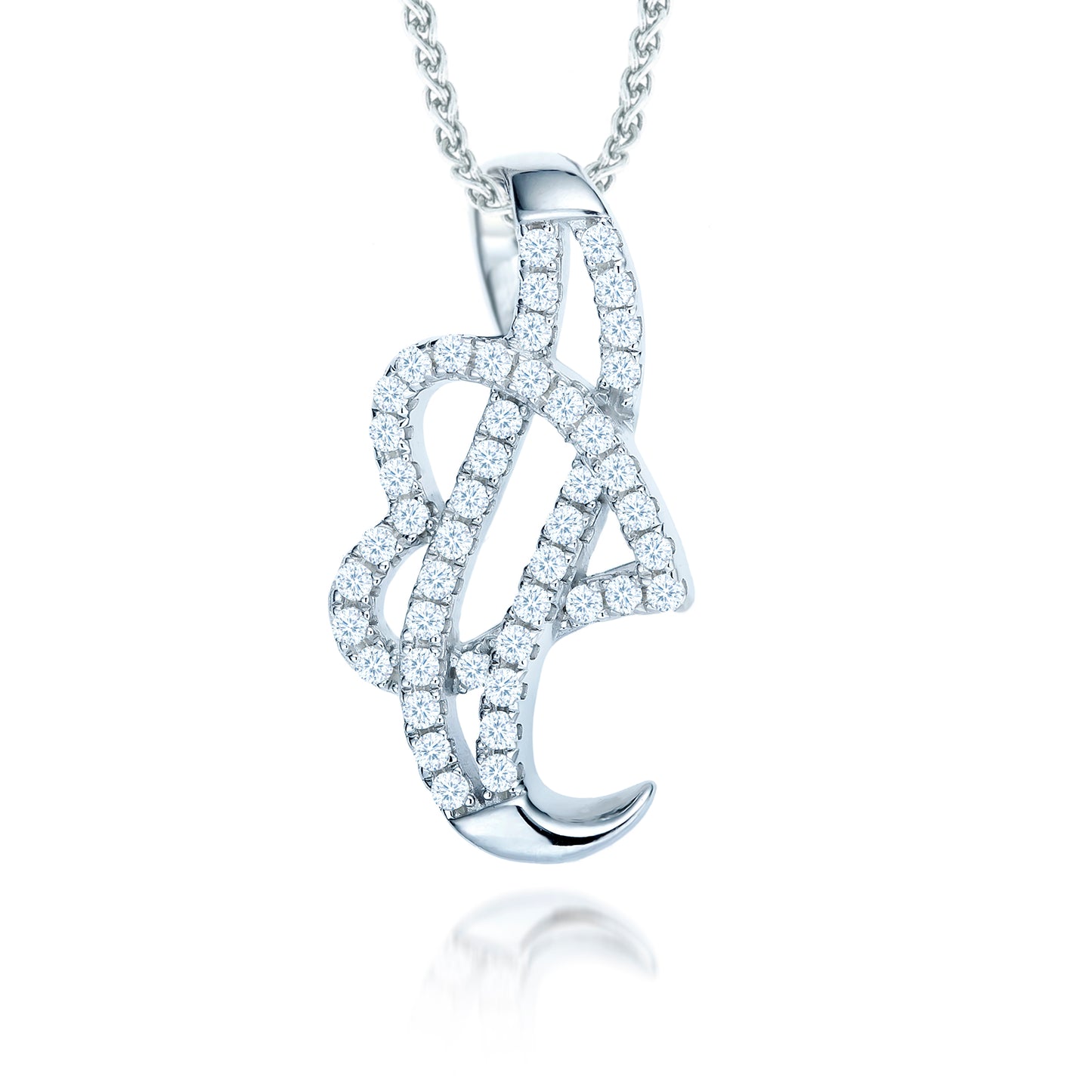 Sterling Silver  CZ Coeur-de-Rouleaux Heart Necklace 16>18 inch - RE22654