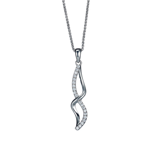 Sterling Silver  CZ Twisted Infinity Wave Charm Necklace 18 inch - RE24164